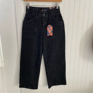 Indigo Poppy Wide Leg Black Crop Jeans Pants Tummy Control Size 4 Stretch Denim